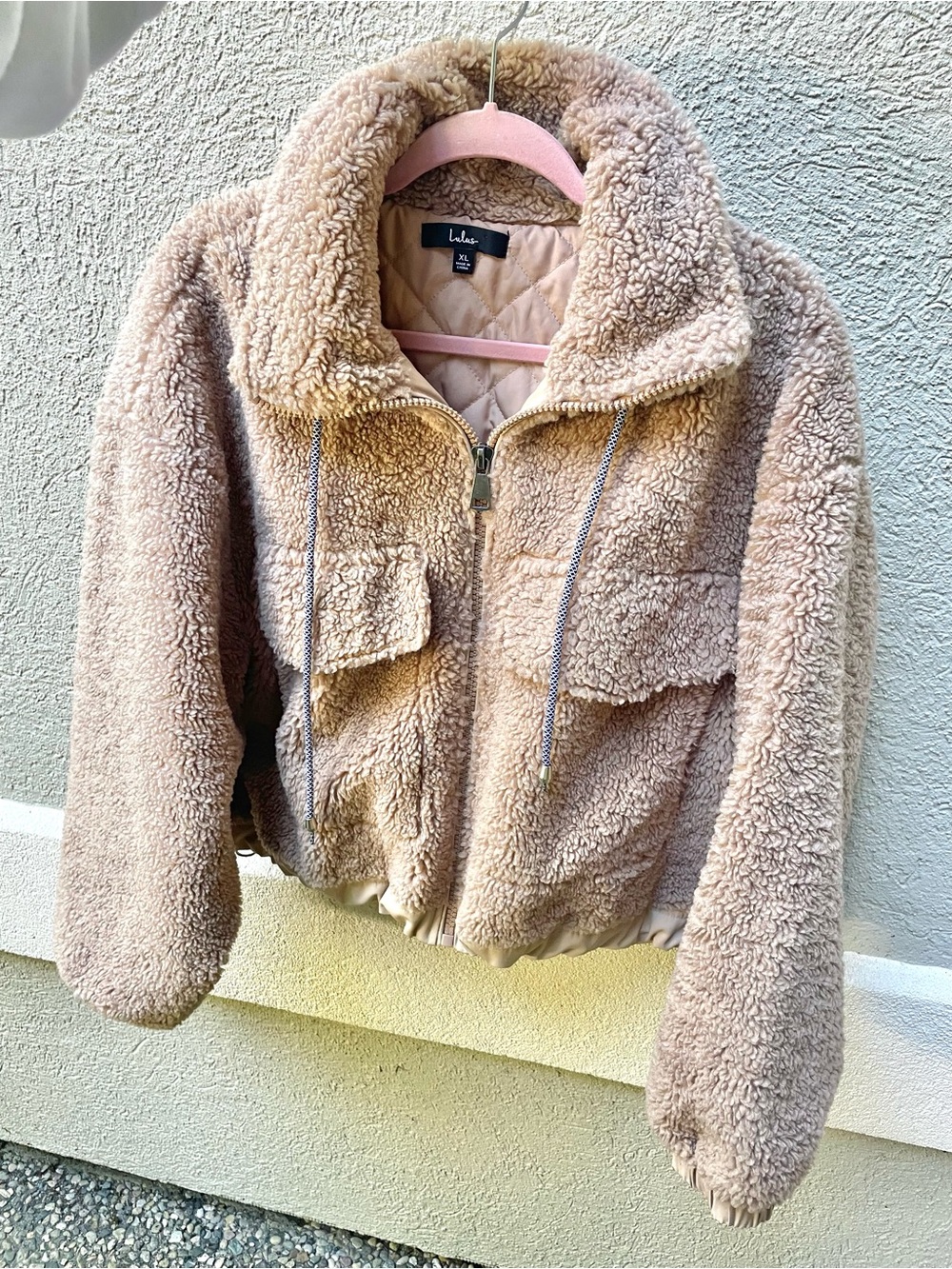 Lulu's Tan Teddy Jacket - Cozy Zip-Up Outerwear with pockets worn once